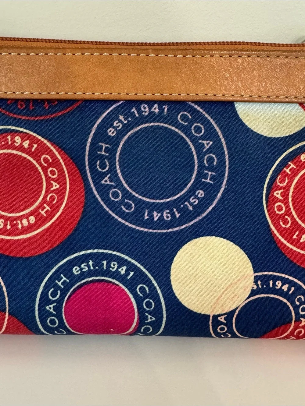 COACH Polka Dot Leah F14667 Red White And Blue Wristlet